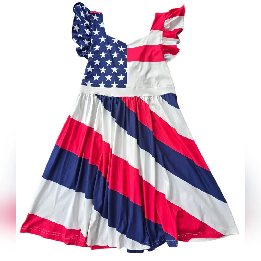 NWOT Patriotic Flag Ruffle Sleeve Dress Size 12